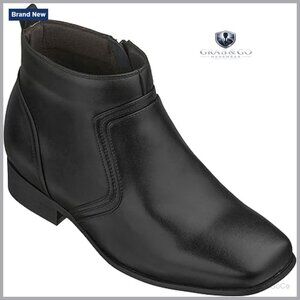 Men's Leather Ankle Boots with Side Zip, Square Toe, Height Incre